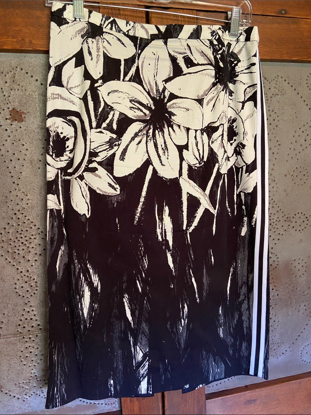 Tracy Reese Floral Striped Black White Pencil Skirt Size 10